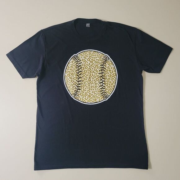 Next Level Apparel Crewneck Black Leopard Baseball Graphic Short Sleeve Tee - Picture 3 of 12